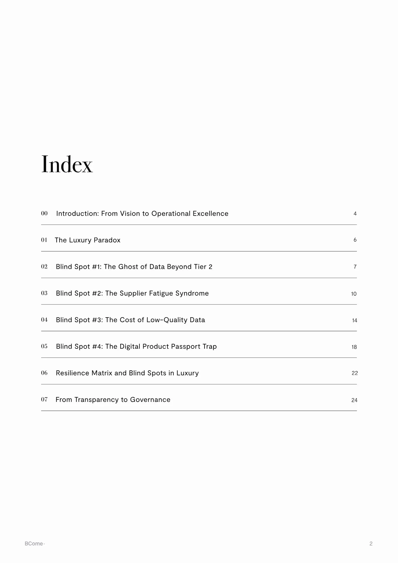 Index page listing the report’s seven chapters